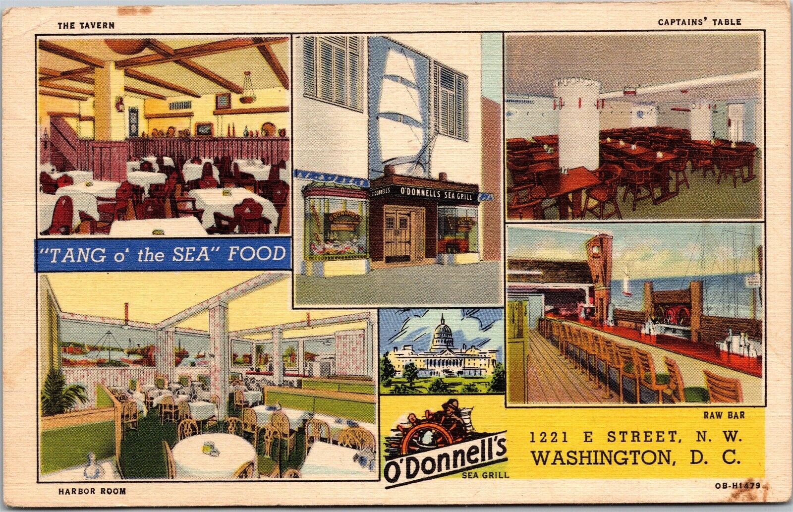 Postcard 1940s O\'Donnells Sea Grill 1221 E Street N. W. Washington DC Linen C7