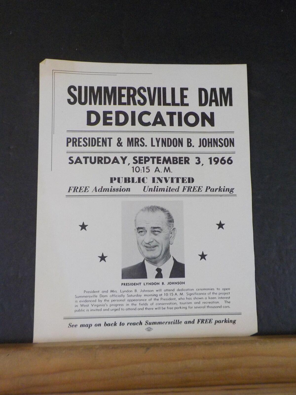 President Lyndon B Johnson Summersville Dam Dedication Flyer 1966