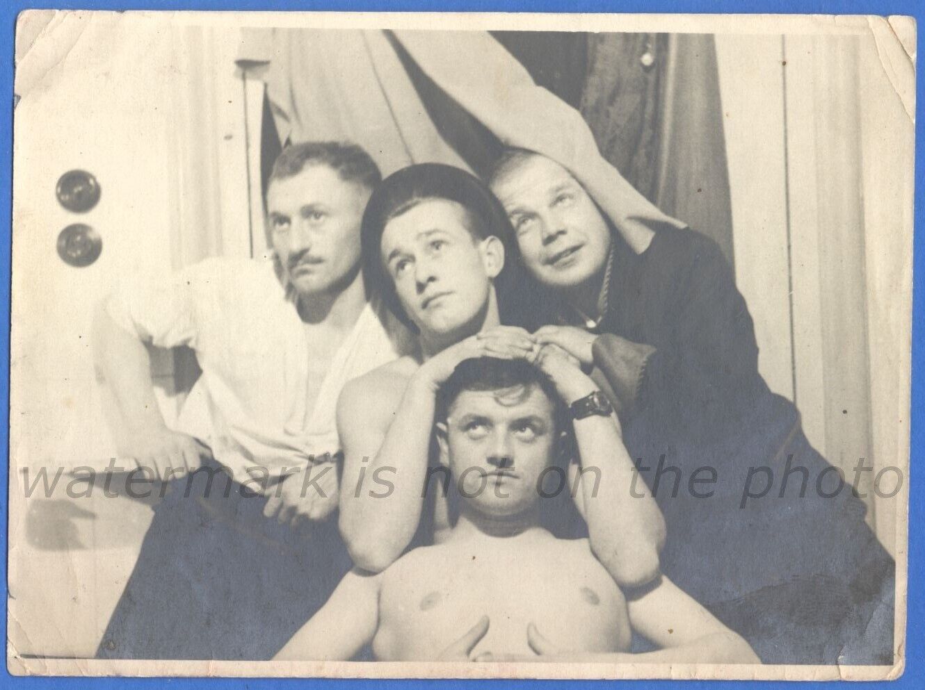Handsome guys in theatrical poses Naked torso Vintage photo