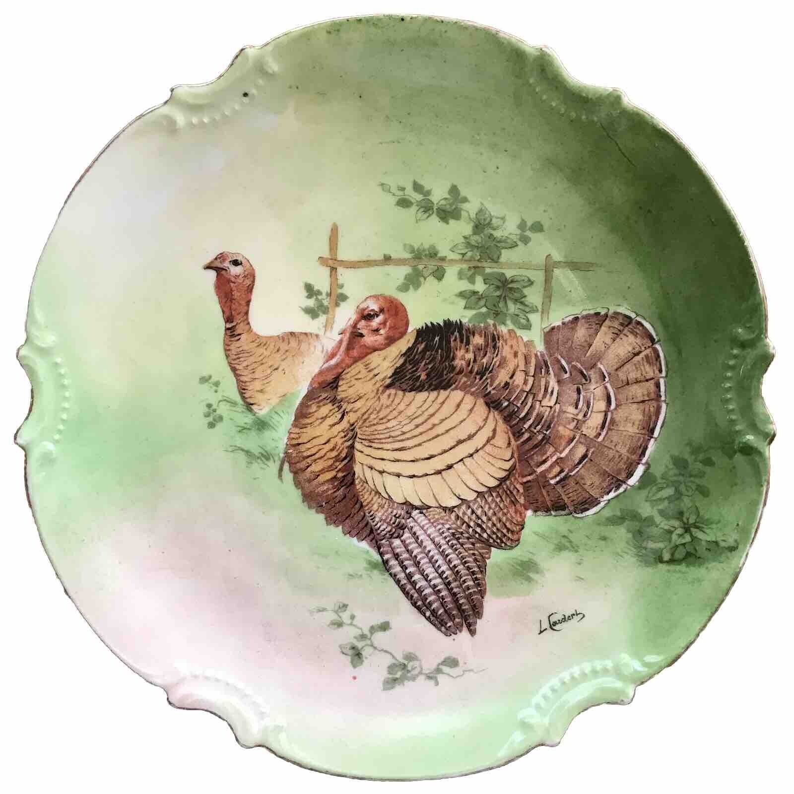 Vintage Limoges France Plate Hand Painted & Artist Signed Wild Turkeys Decor