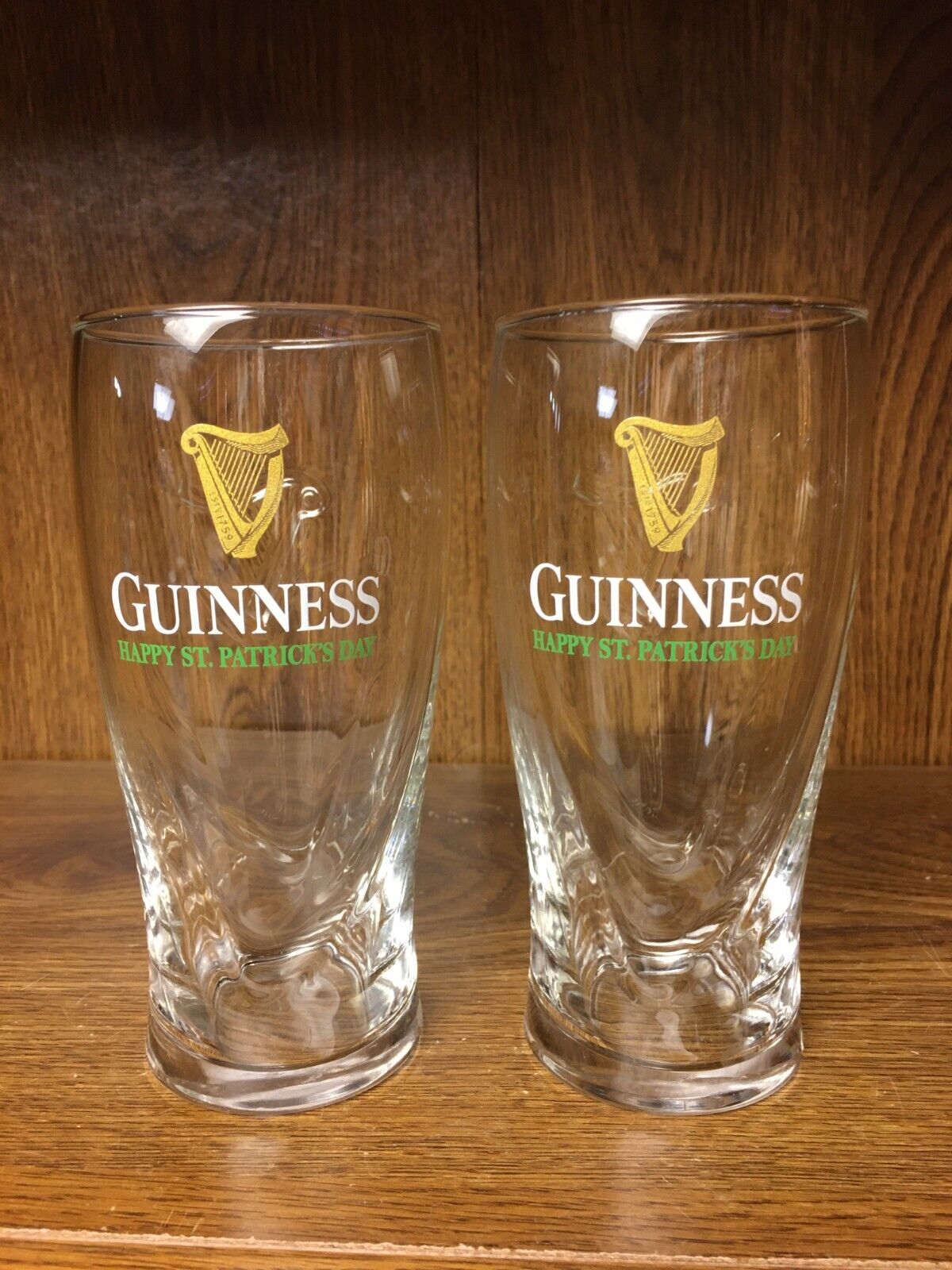 A set of 2 Guinness St. Patrick\'s Day pint beer glasses