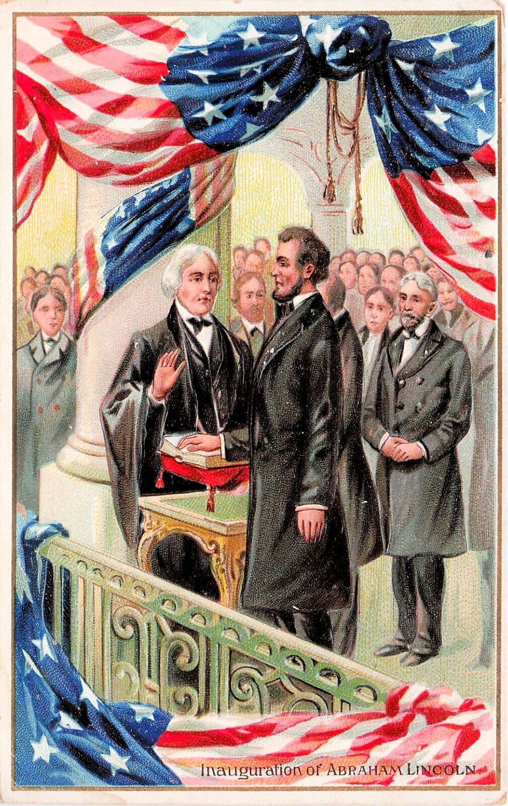Abraham Lincoln Patriotic Flag Washington DC Capitol Interior Vtg Postcard E19