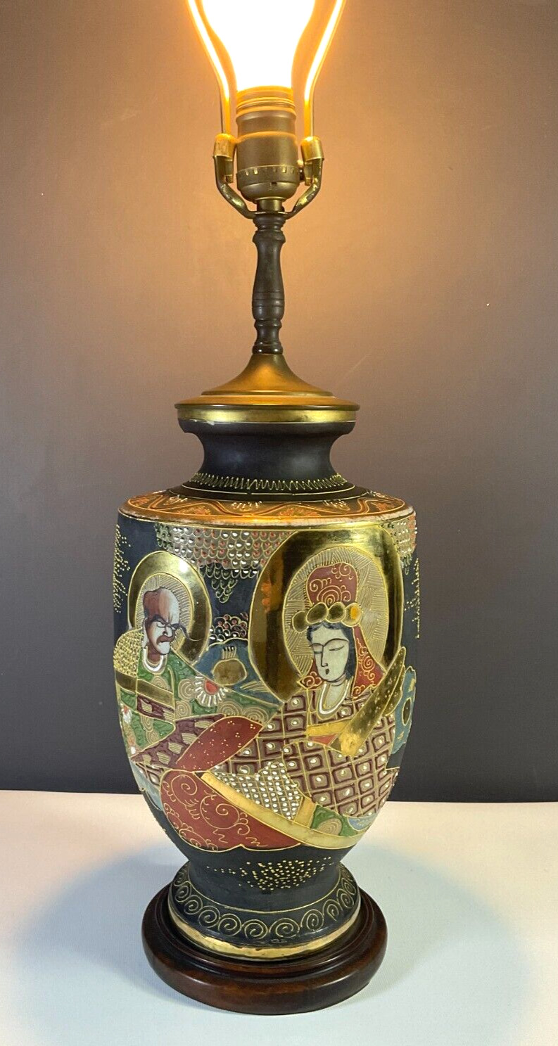 Antique Japanese Satsuma Porcelain Table Lamp