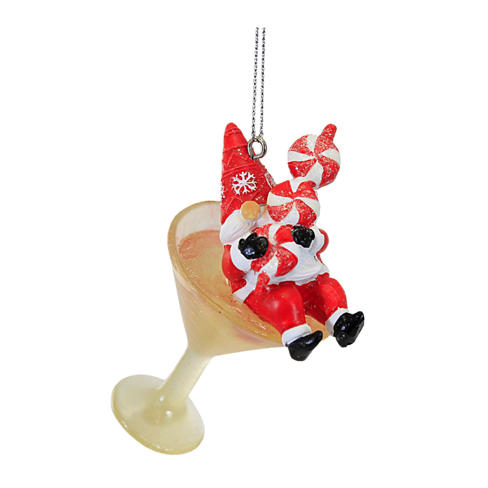 Holiday Ornament Gnome Santa Martini Resin Cherry Peppermint