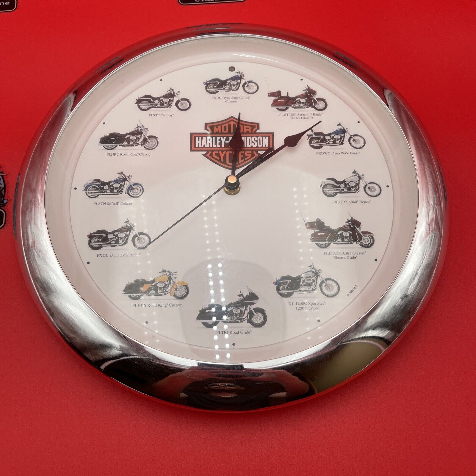 Vintage 2000\'s Chrome Harley Davidson Wall Clock Motorcycles Electronic Sounds 