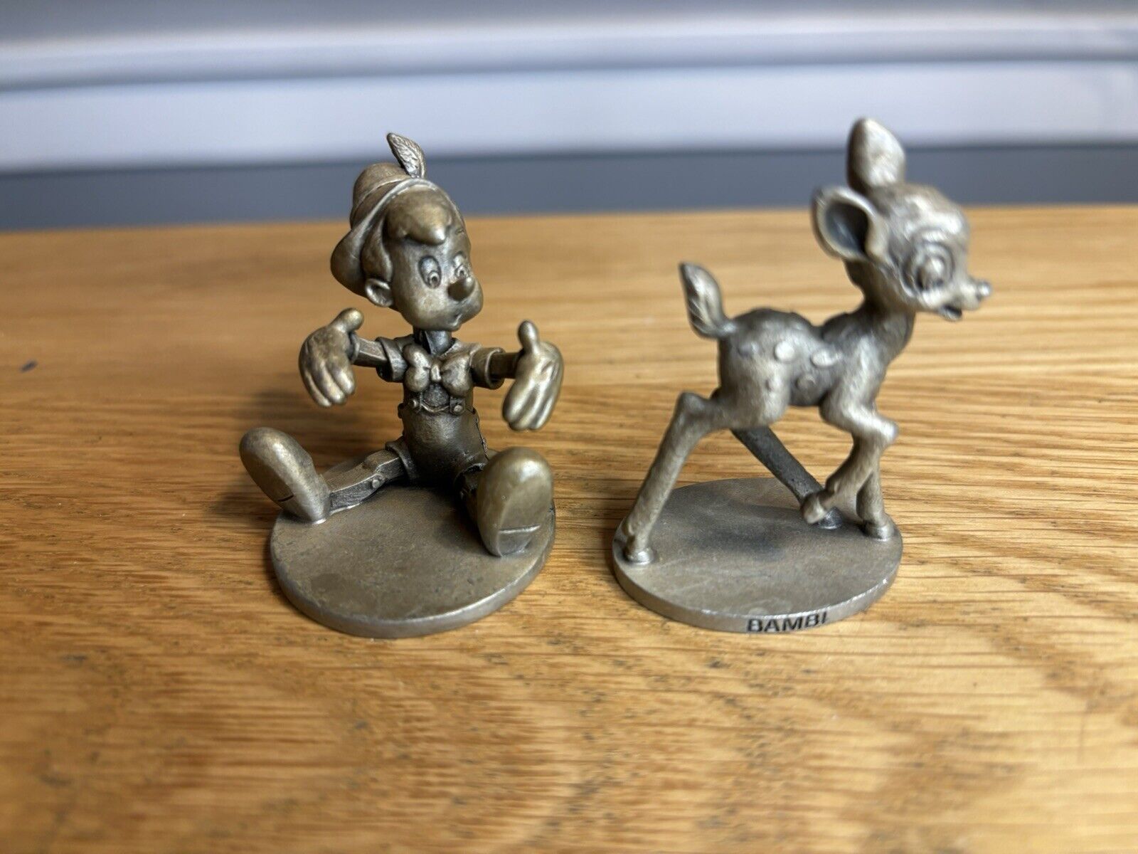 Vintage Walt Disney Schmid Pewter Bambi And Pinocchio Miniatures 0098 0095