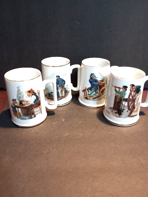 Set of 4 different Vintage 1985 Norman Rockwell Museum Coffee Mugs