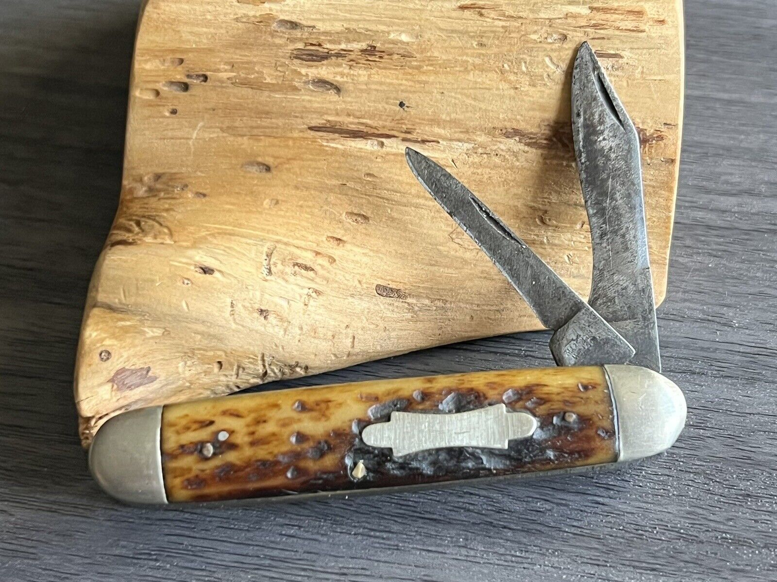 Rare Marshall Wells Hardware Co Brown Bone Jack Folding Pocket Knife