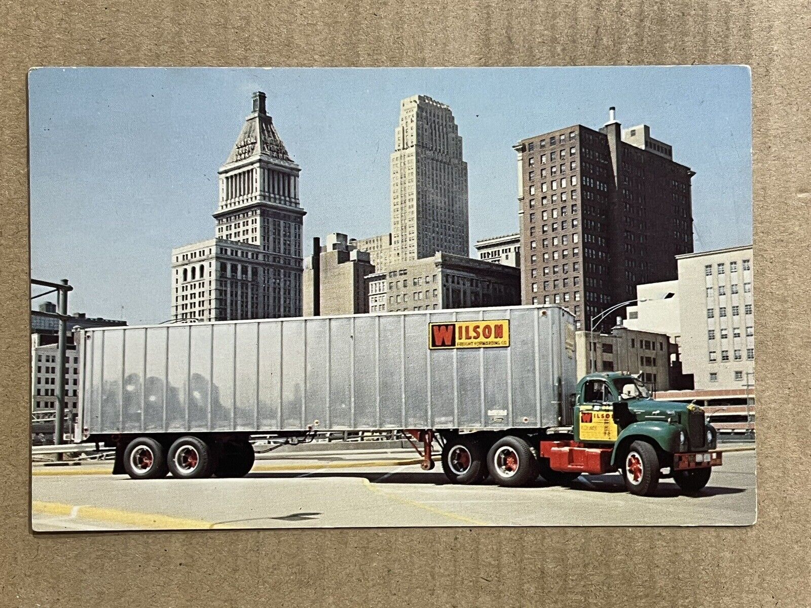 Postcard Cincinnati OH Ohio Downtown Skyline Wilson Freight Forwarding Old Semi