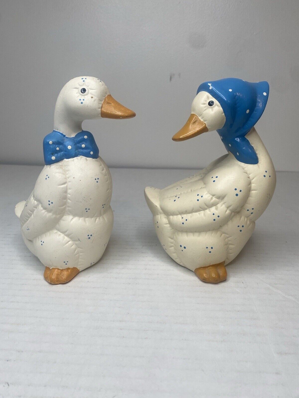 Vintage Blue Bow Geese/Duck Bird House of LLoyd Ceramic Figurines Decor Retro