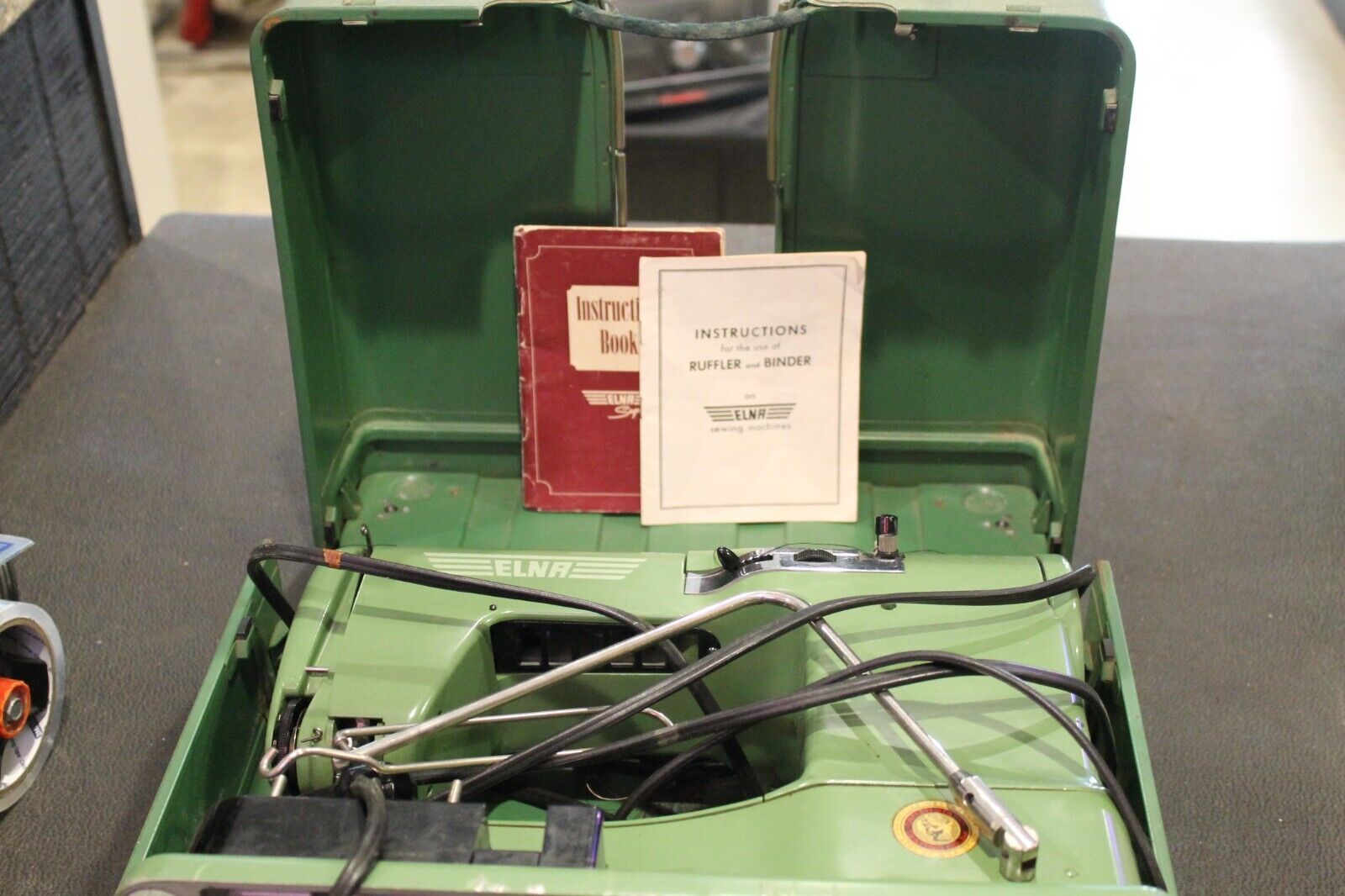 Vintage Elna Green Metal Sewing Machine w/ Case