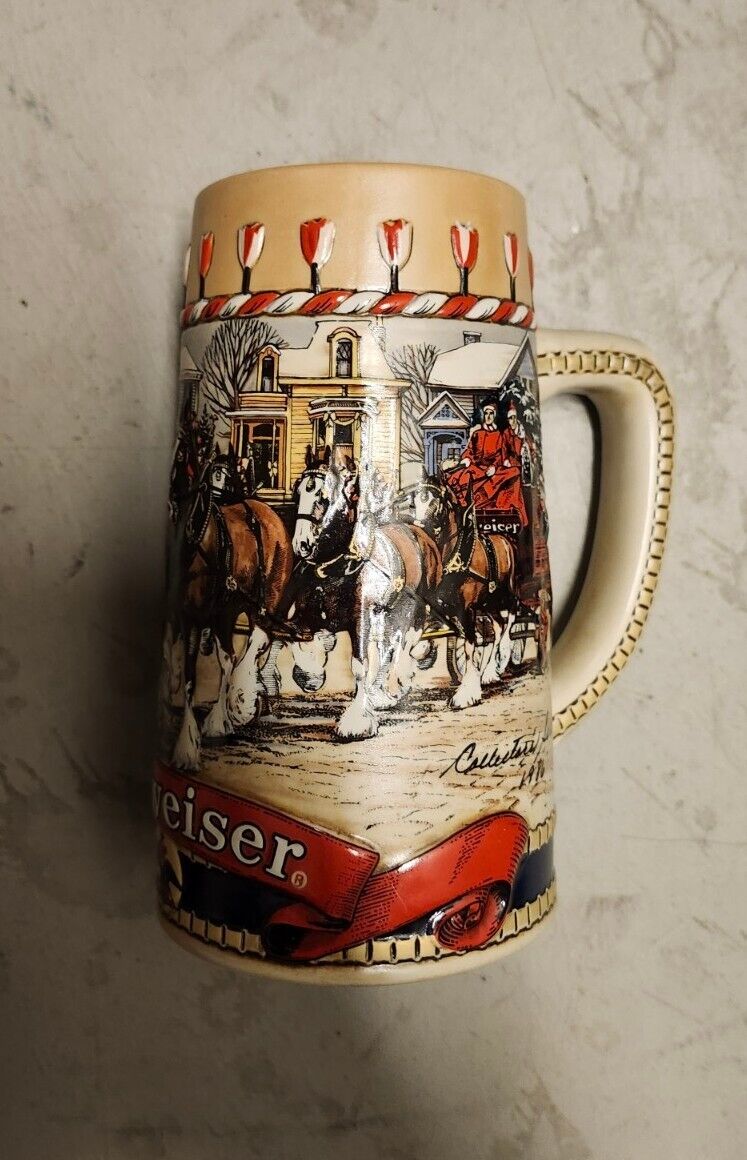 1986 In Town Budweiser Holiday Beer Stein