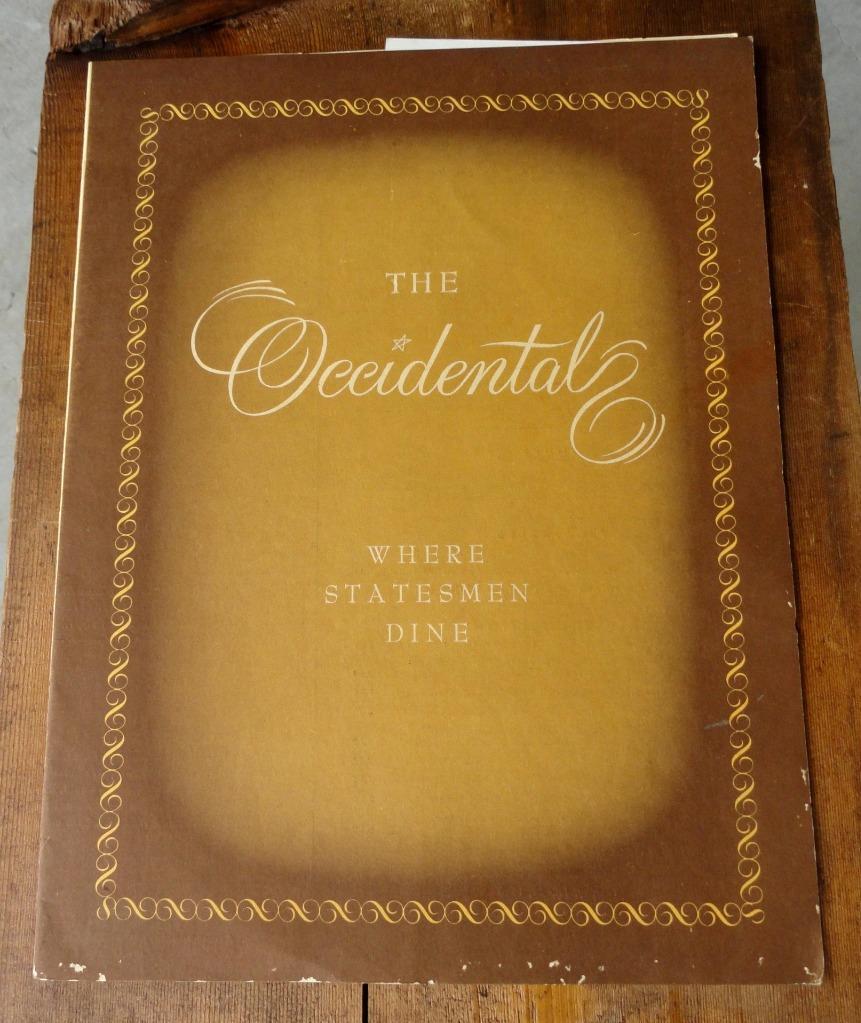 THE OCCIDENTAL Restaurant Menu WASHINGTON, DC ~1960~