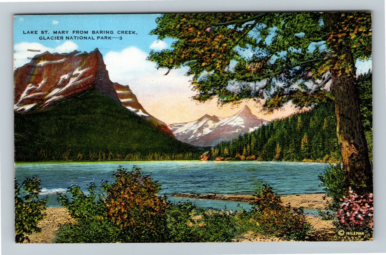 Glacier Nat\'l Park WA-Washington Lake St. Mary, c1947 Vintage Souvenir Postcard