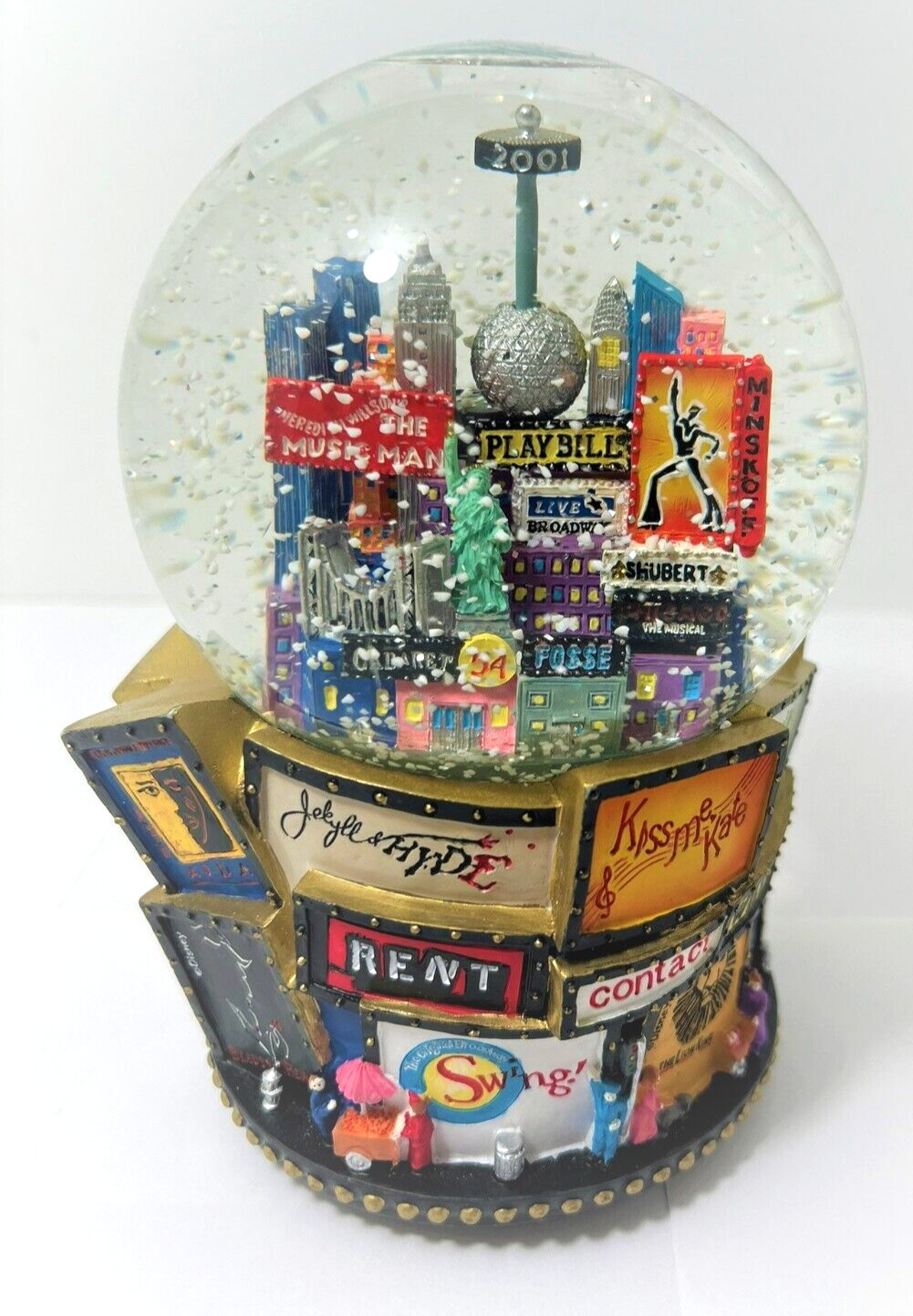 Bloomingdales Broadway Musical 2001 Snow Globe - Times Square, WTC Twin Towers