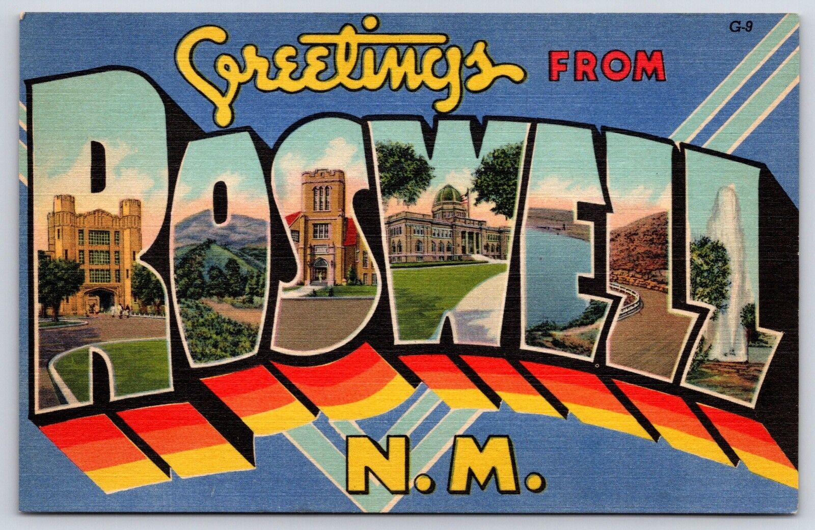 Postcard NM Large Letter Greetings From Roswell New Mexico Vintage Linen AK1