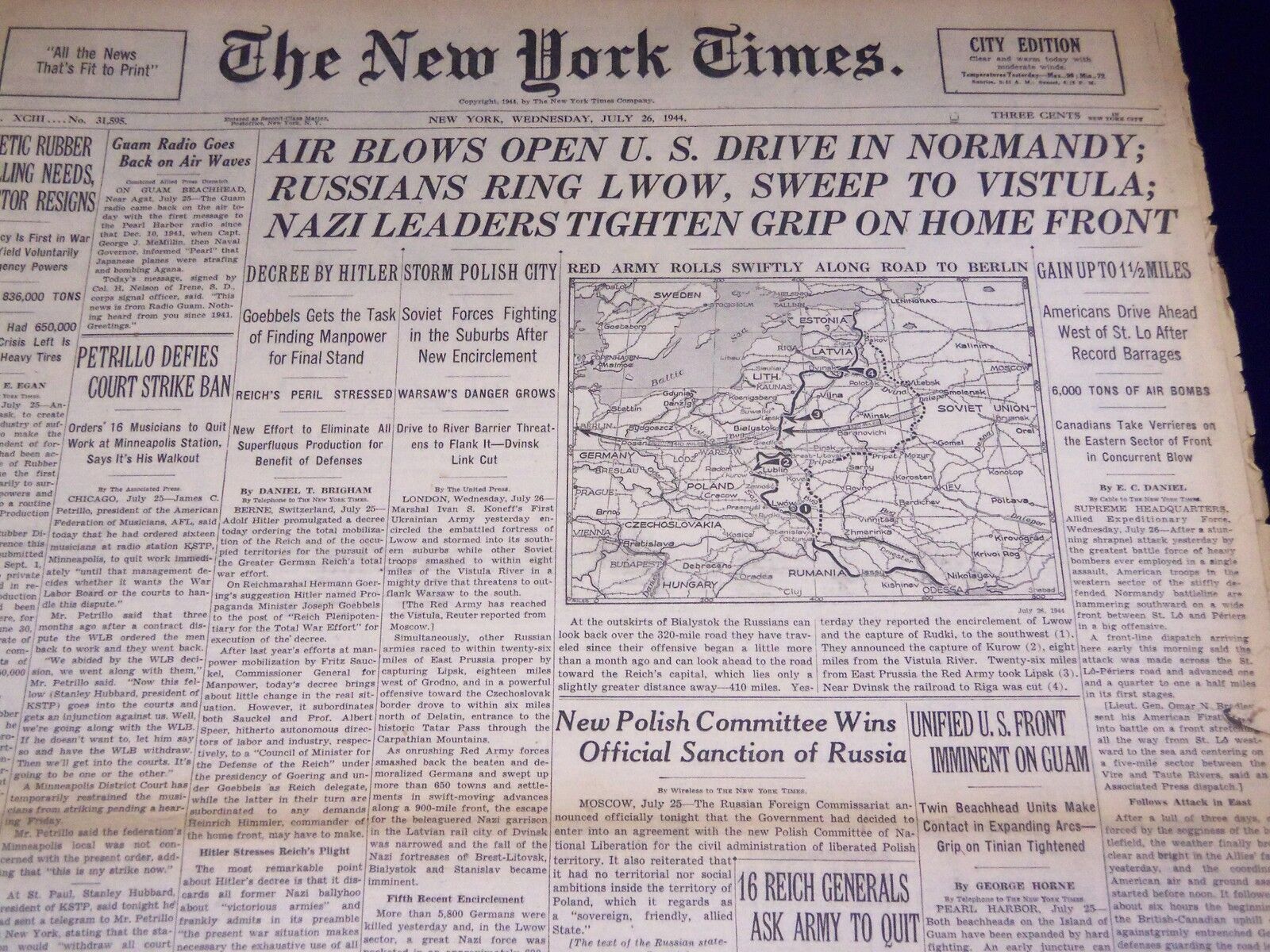 1944 JULY 26 NEW YORK TIMES - RUSSIANS IN VISTULA - NT 2813