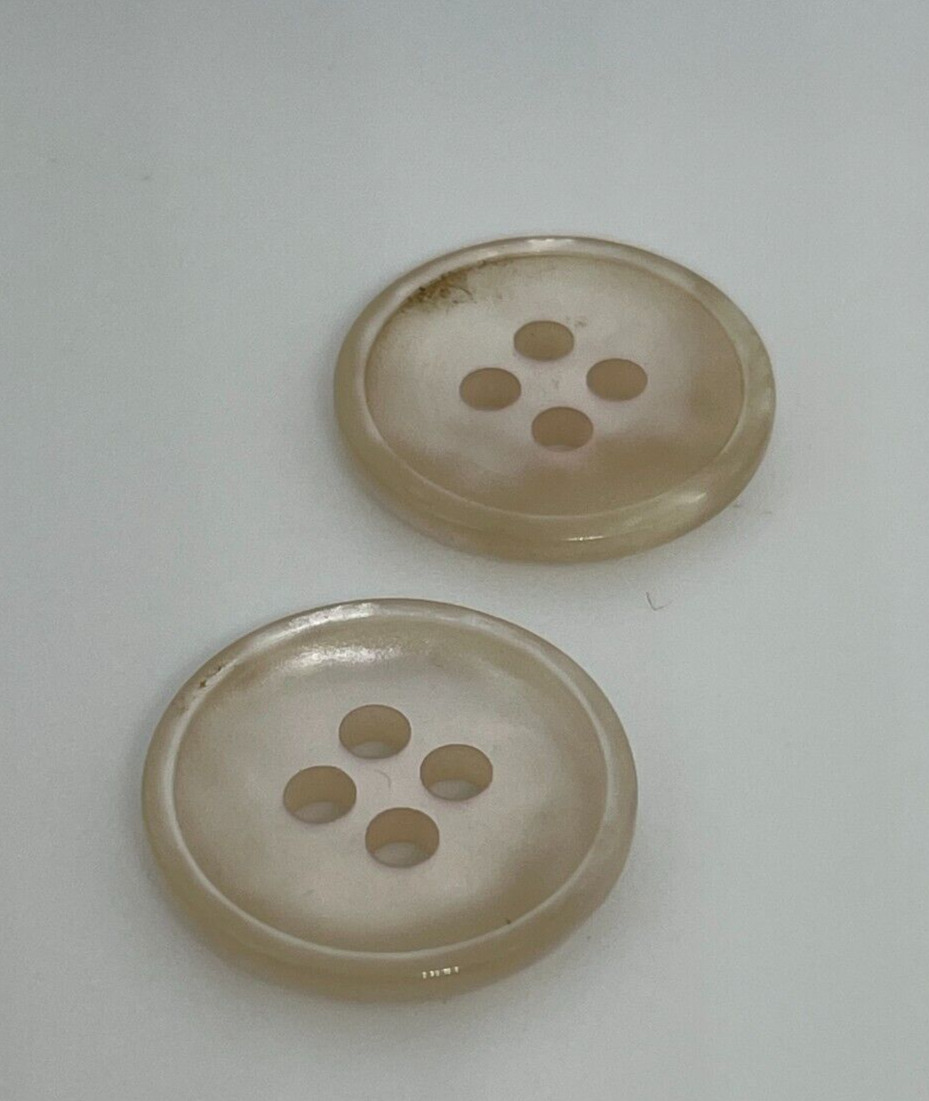 2 x Large Rimmed Glossy Pearlized Iridescent Cream Plastic 4-Hole Buttons 11/16\