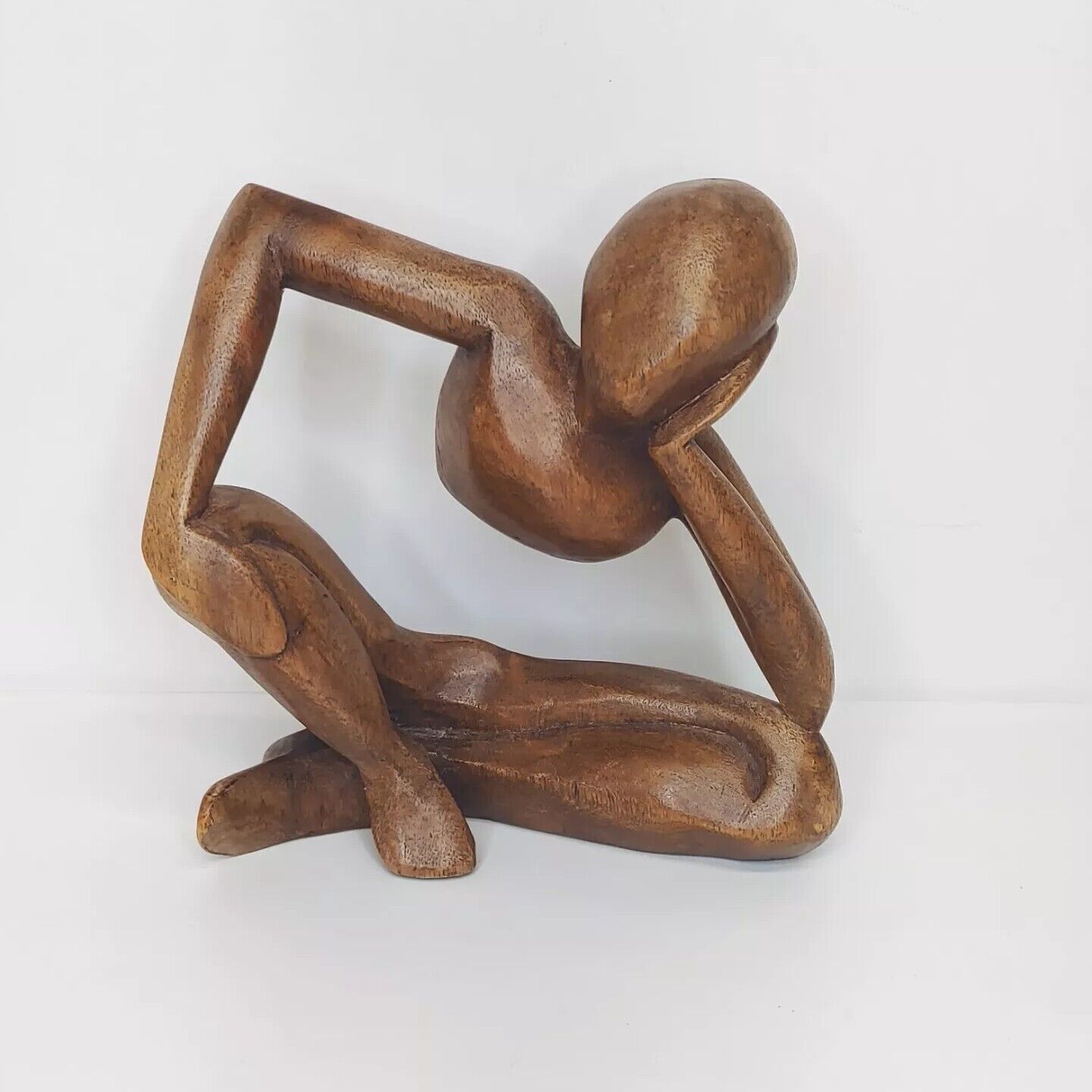 Vintage Wooden Sculpture Person Crossed Legs Decor Art