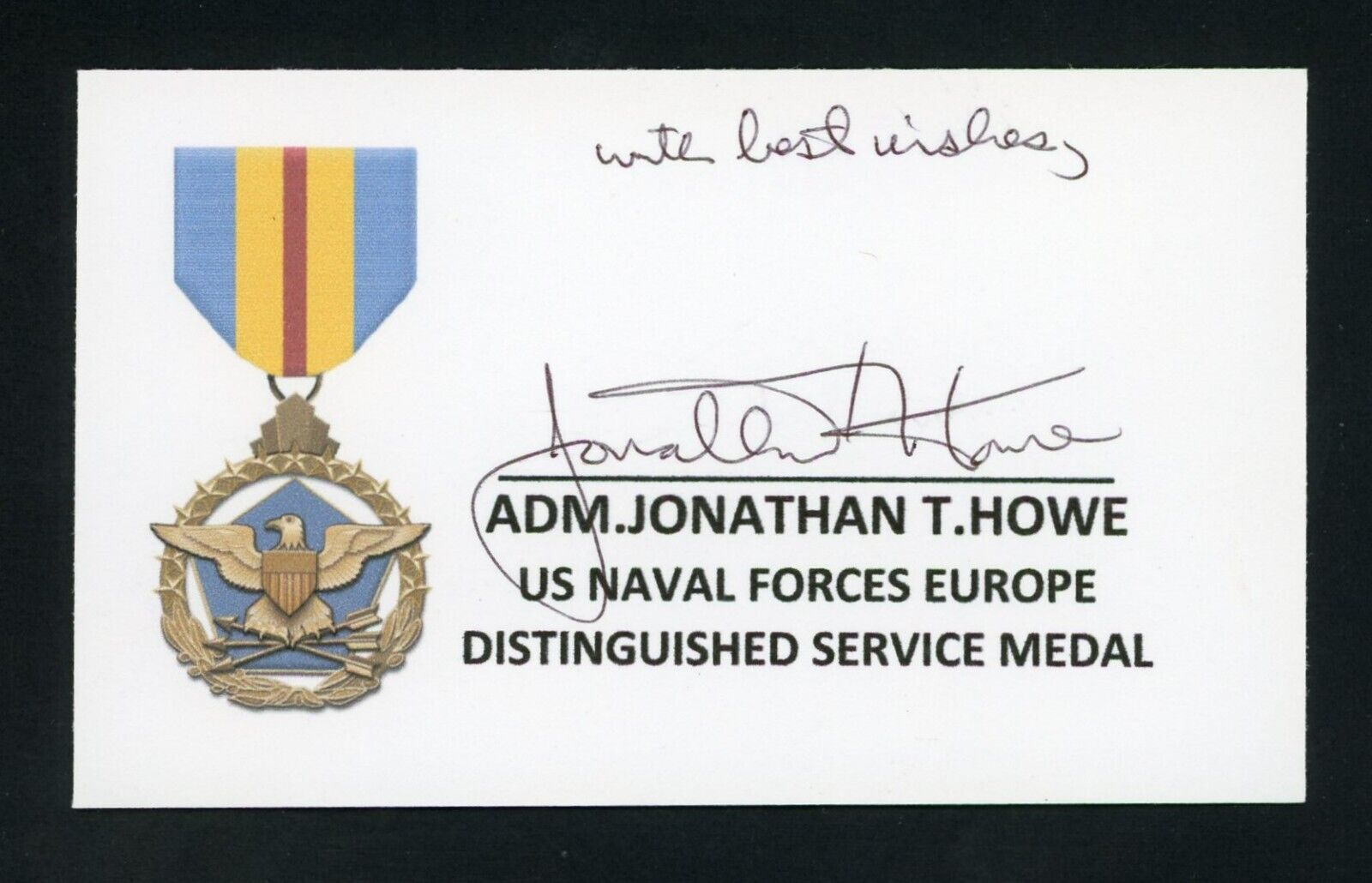 Admiral Jonathan T. Howe U.S. Navy Hand Signed 3x5 Index IMAGE Card E23322