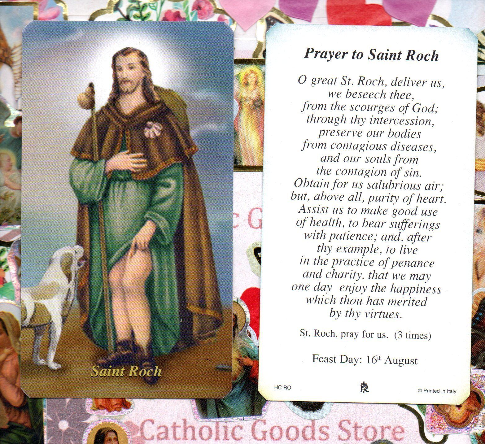 Saint Roch (Rocco) with Prayer to St. Roch  - Paperstock Holy Card RA