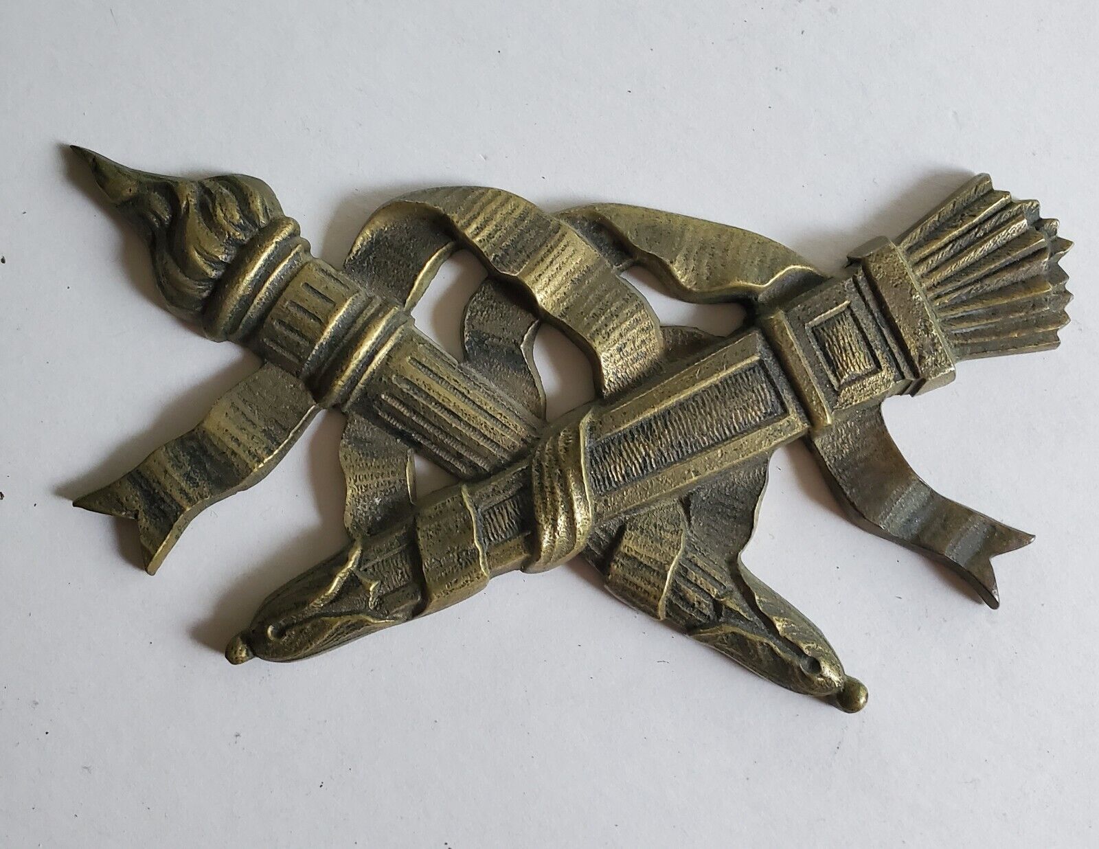 Rare Antique Brass Decor, Arrow & Torch