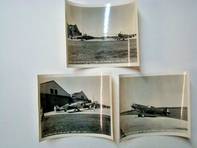 WWII Era (3) Curtiss P-40 Warhawk Airplanes Sherman Army Airfield KS Photographs