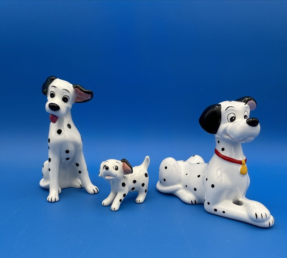 Vintage Disney 101 Dalmatians Pongo and Baby Ceramic Dog Figures 4-3/4” Tallest