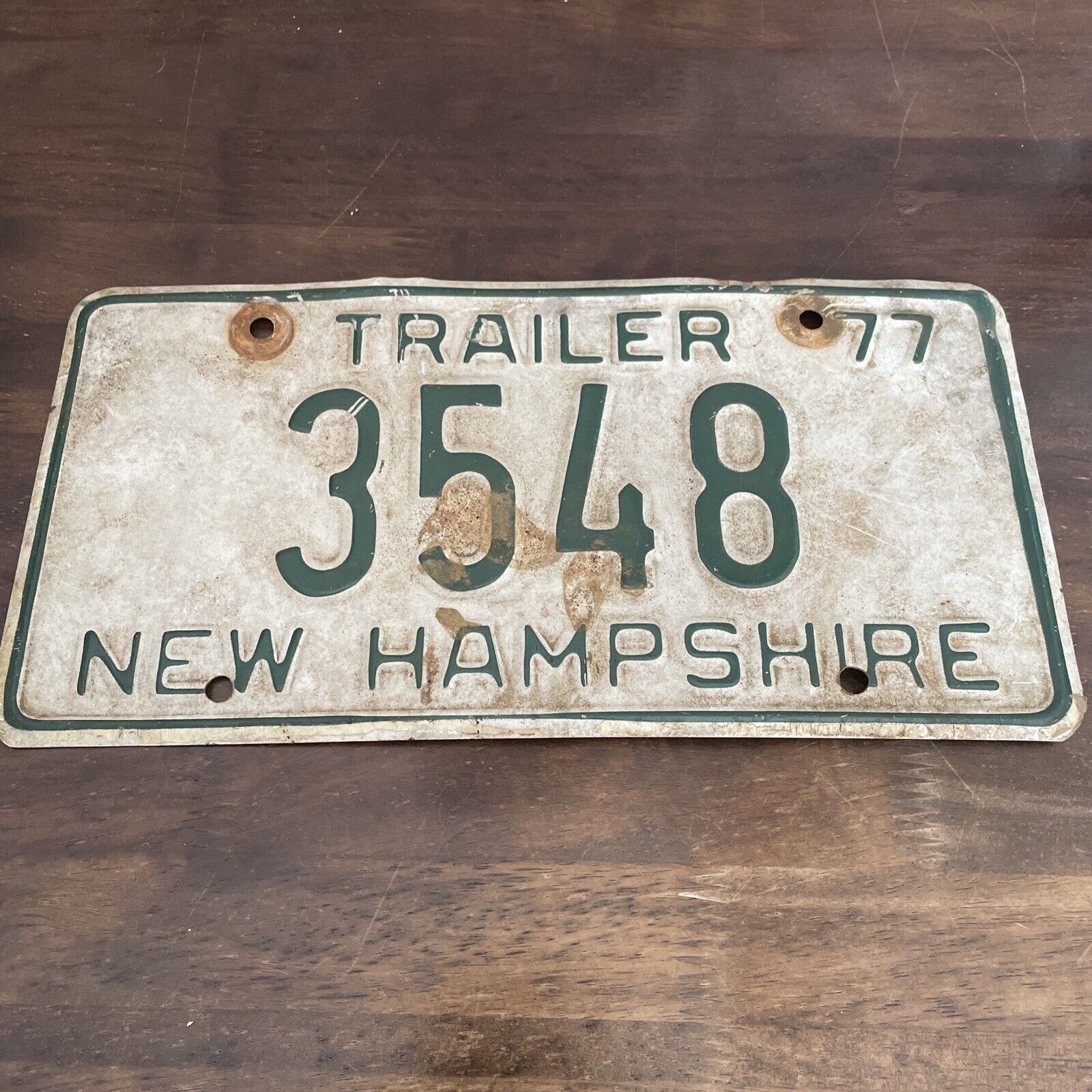 Vintage New Hampshire 1977 Trailer License Plate Barn Find #3548