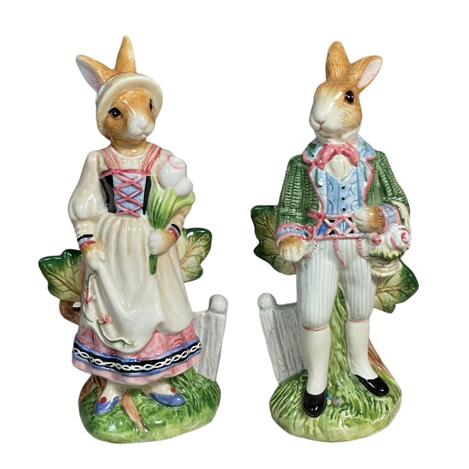Fitz And Floyd Old World Rabbit Figurines Salt Pepper Shakers Set Bunny Chip