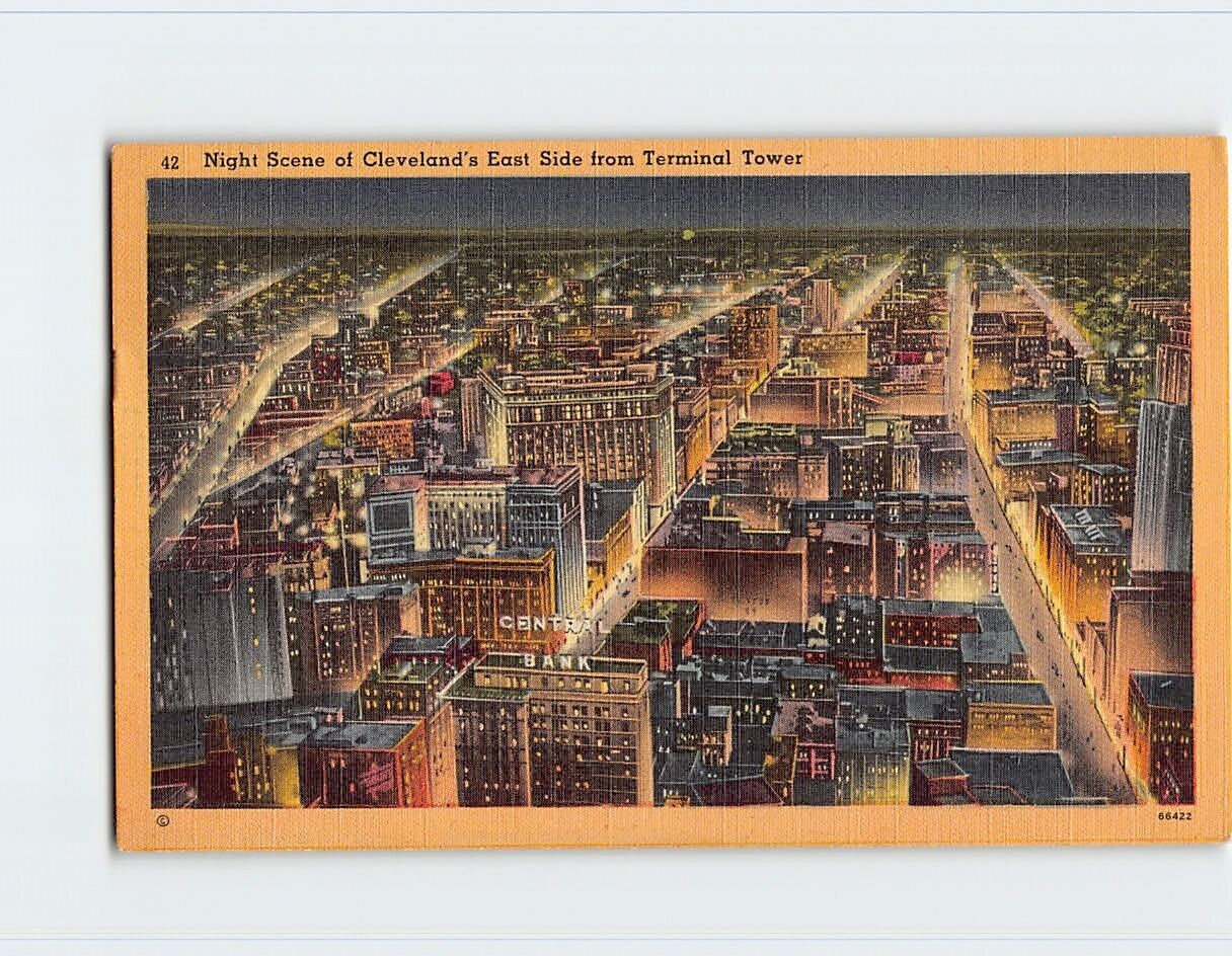 Postcard Night Scene of Cleveland\'s East Side from Terminal Tower Ohio USA