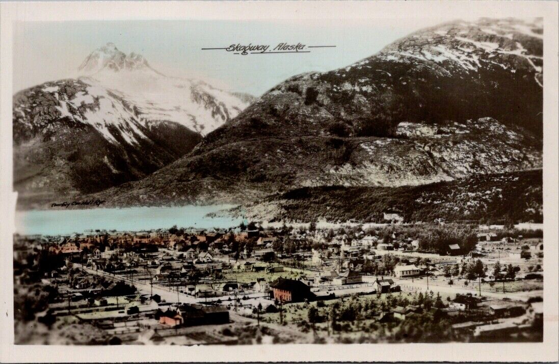 Town View, SKAGWAY, Alaska Real Photo Postcard - Gowen, Button Co.