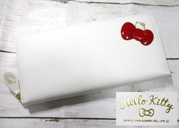Sanrio Hello Kitty Long Wallet Genuine Saffiano Leather White from JP g45