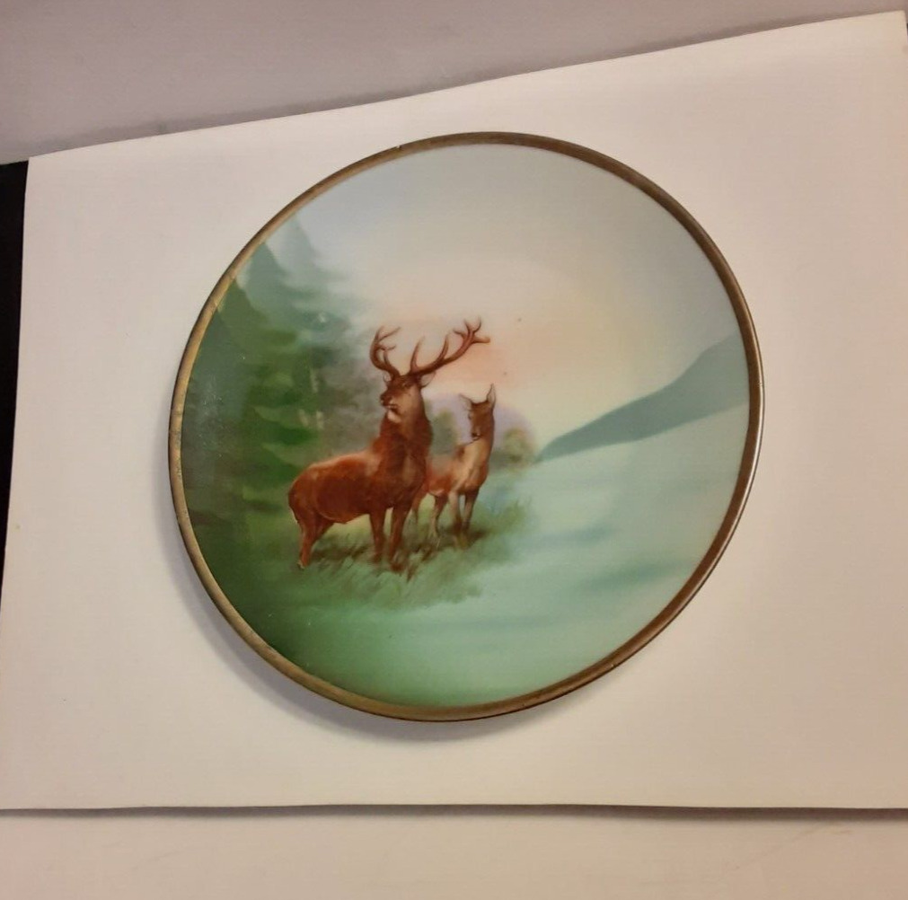 M BAVARIA DEER PLATE Antique Hand Painted Cabinet Plate 1900-1920