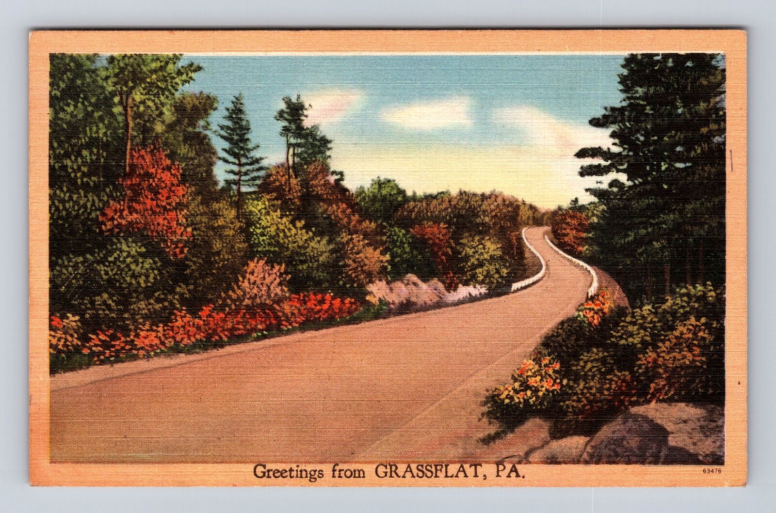 Grassflat PA-Pennsylvania, Scenic Greetings, Roadway, Antique, Vintage Postcard