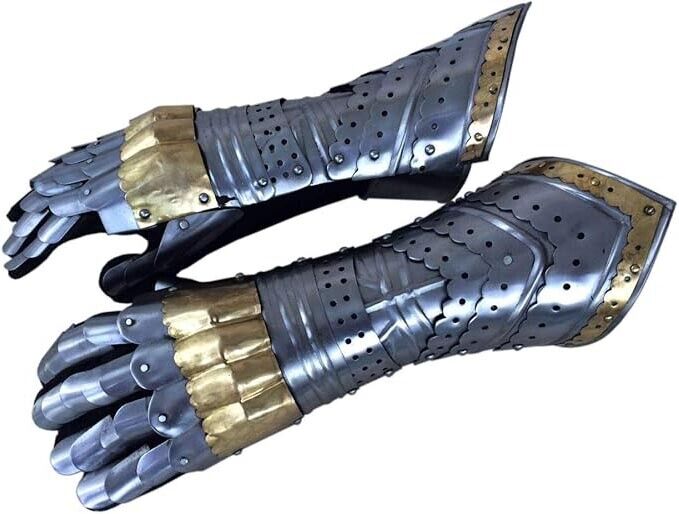 Medieval Gauntlets Armor Gloves with Brass Accents Mild Steel Functional