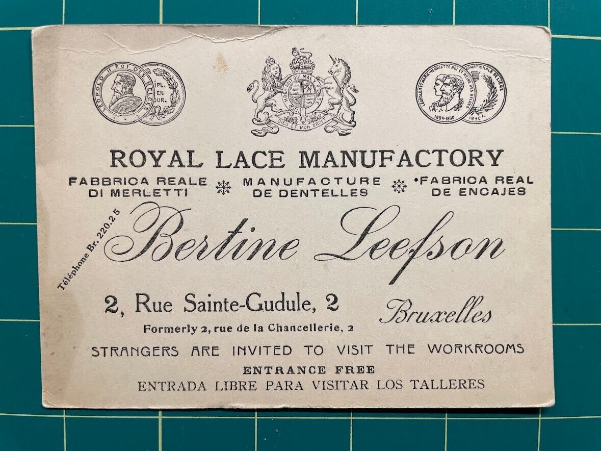 Business card - Brussels, Belgium - Royal Lace Manufactory, c. 1900