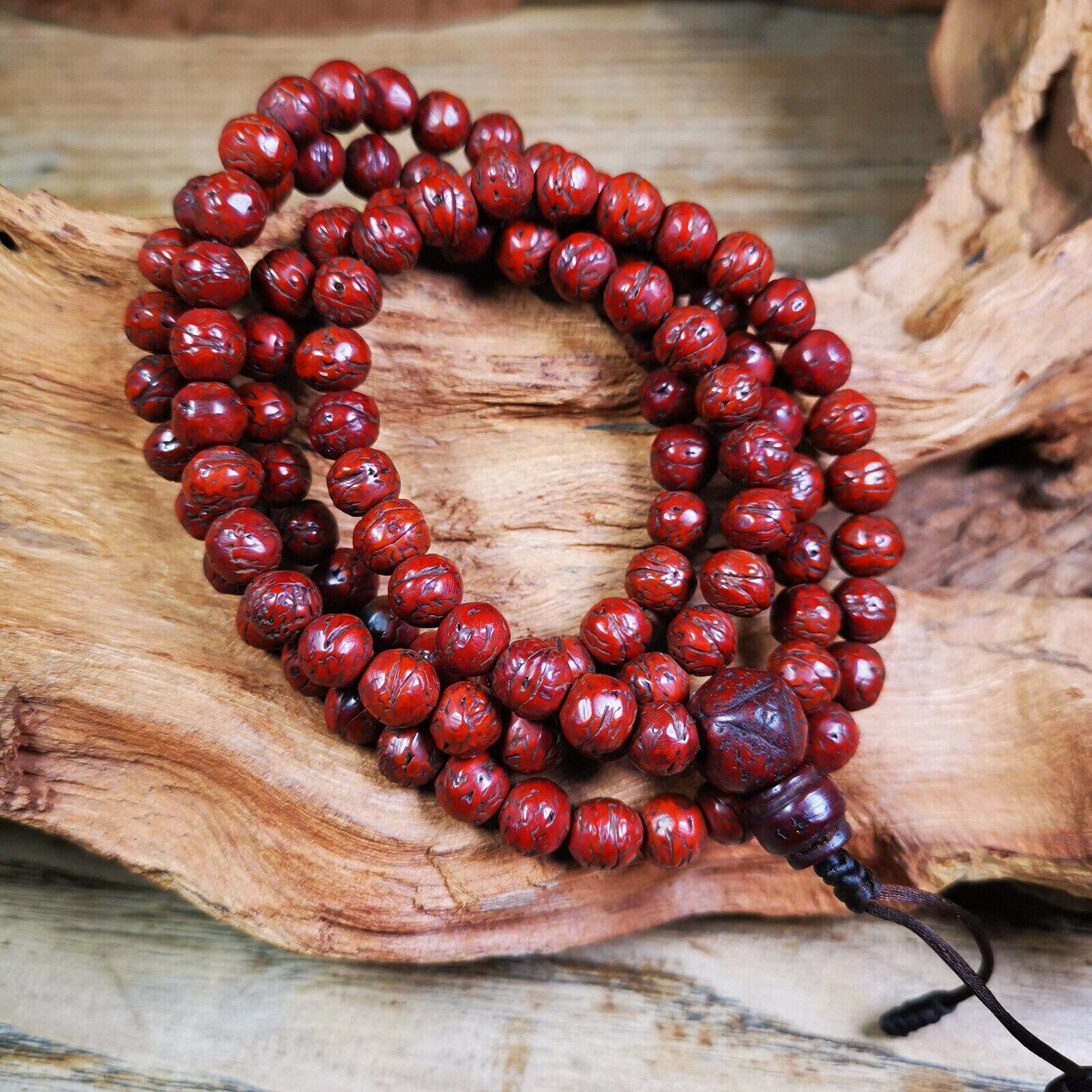 Gandhanra Old 108 Bodhi Beads Mala,8.5mm Prayer Beads Necklace, 84cm Long