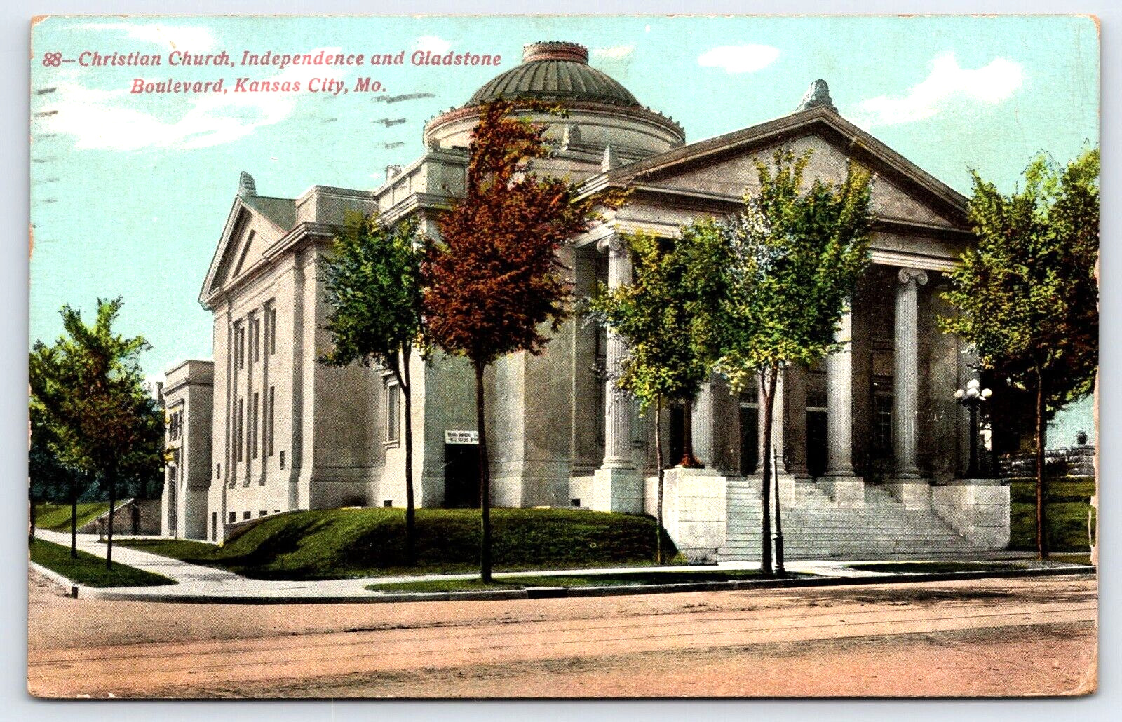 Original Old Vintage Antique Postcard Christian Church Kansas City Missouri 1910