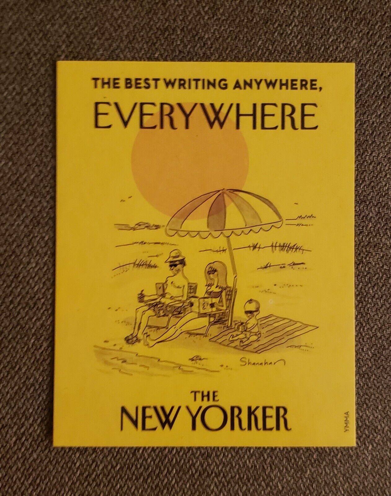The New Yorker Magazine Refrigerator Fridge Magnet Yellow Beach Reading Writing 