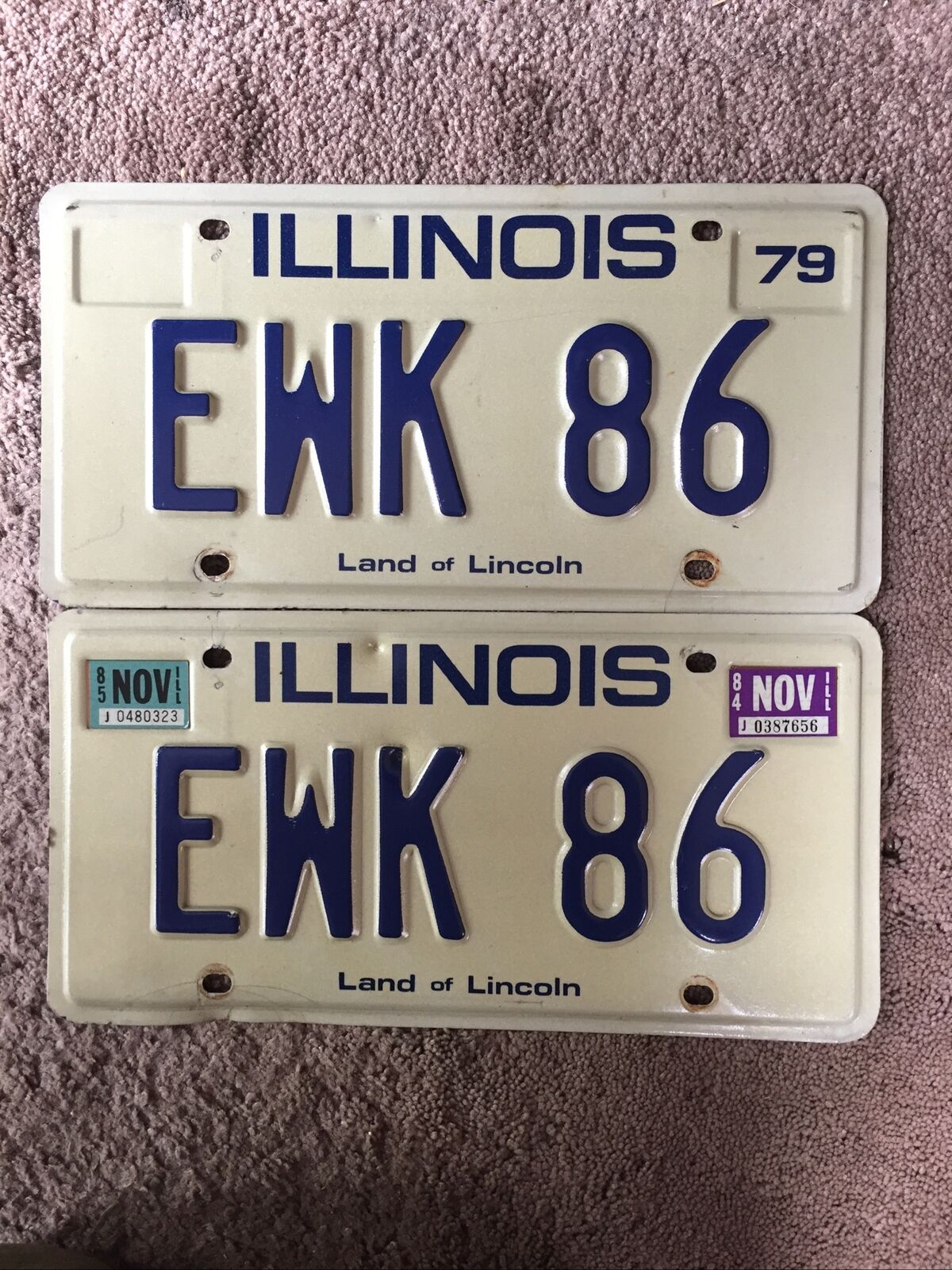 1984-85 Illinois PAIR Vanity License Plates - EWK 86 - Very Nice
