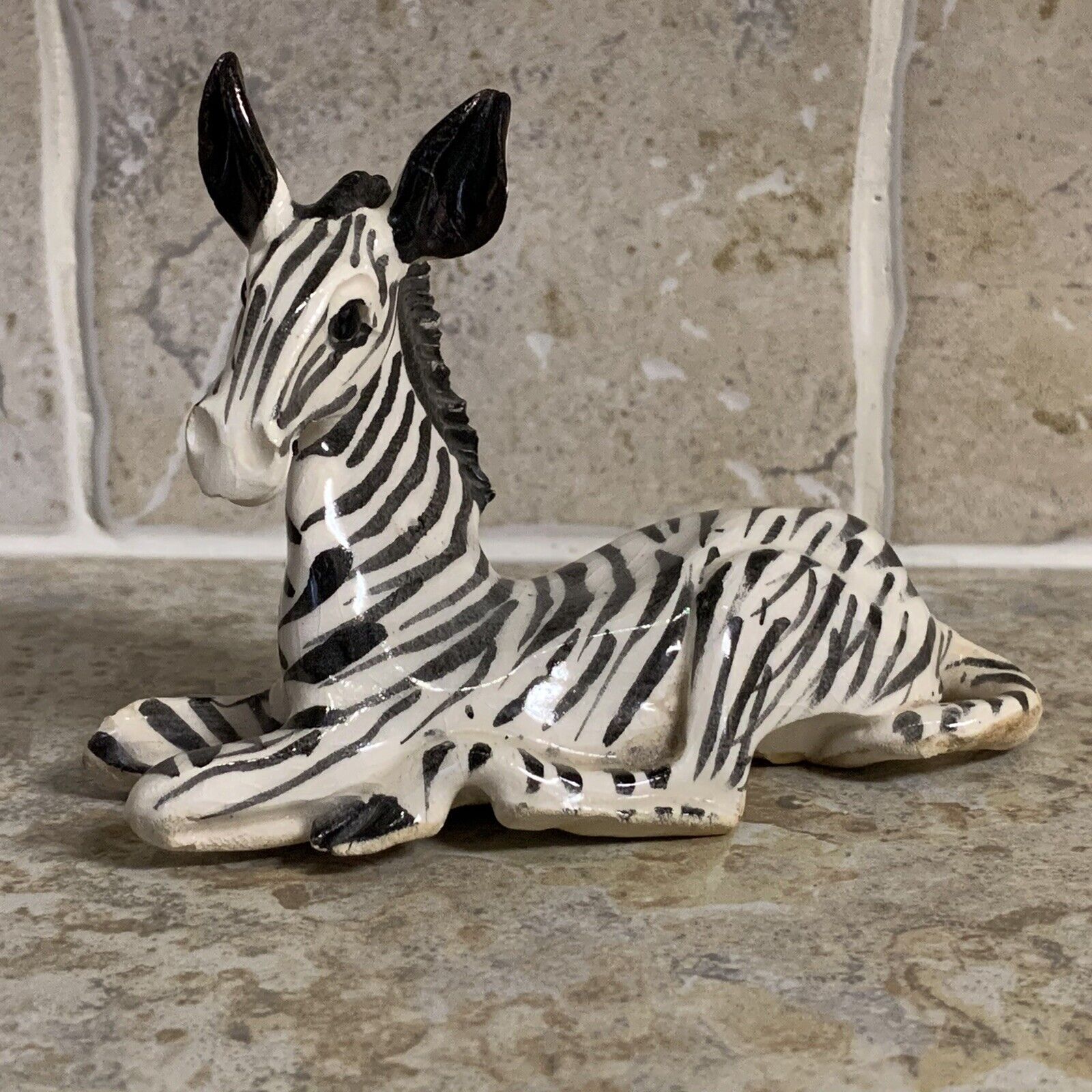 Zebra Figurine FLAW Lying Down Artist Signed Vintage
