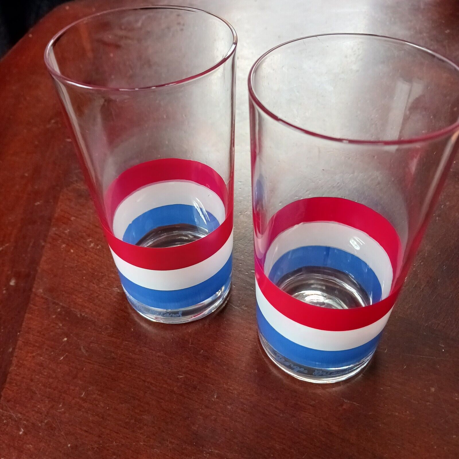 Vintage GEORGES BRIARD 4th July Red White & Blue Highball Cocktail Glass Set 2