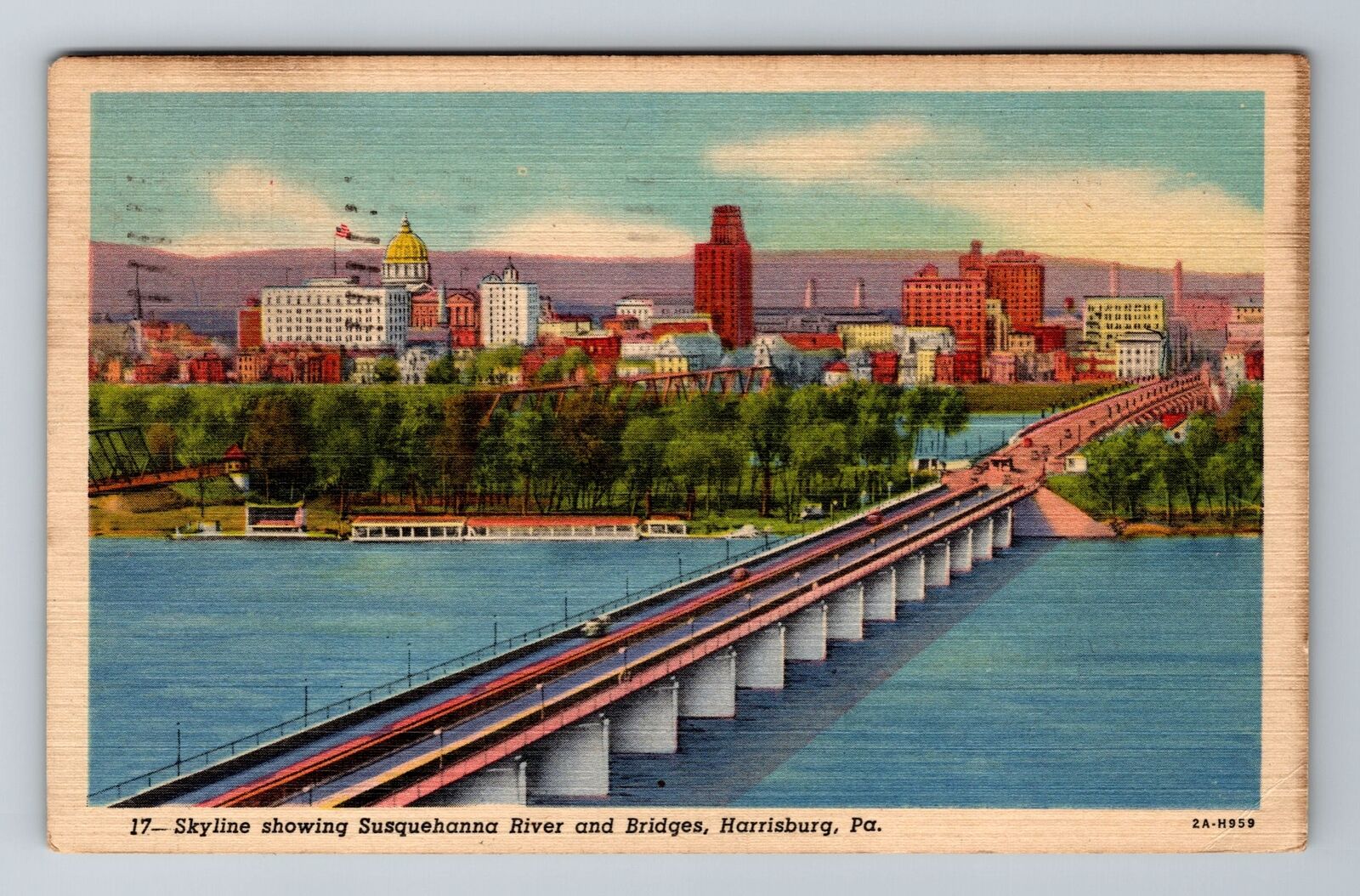 Harrisburg, PA-Pennsylvania, Skyline, Susquehanna River, c1956, Vintage Postcard