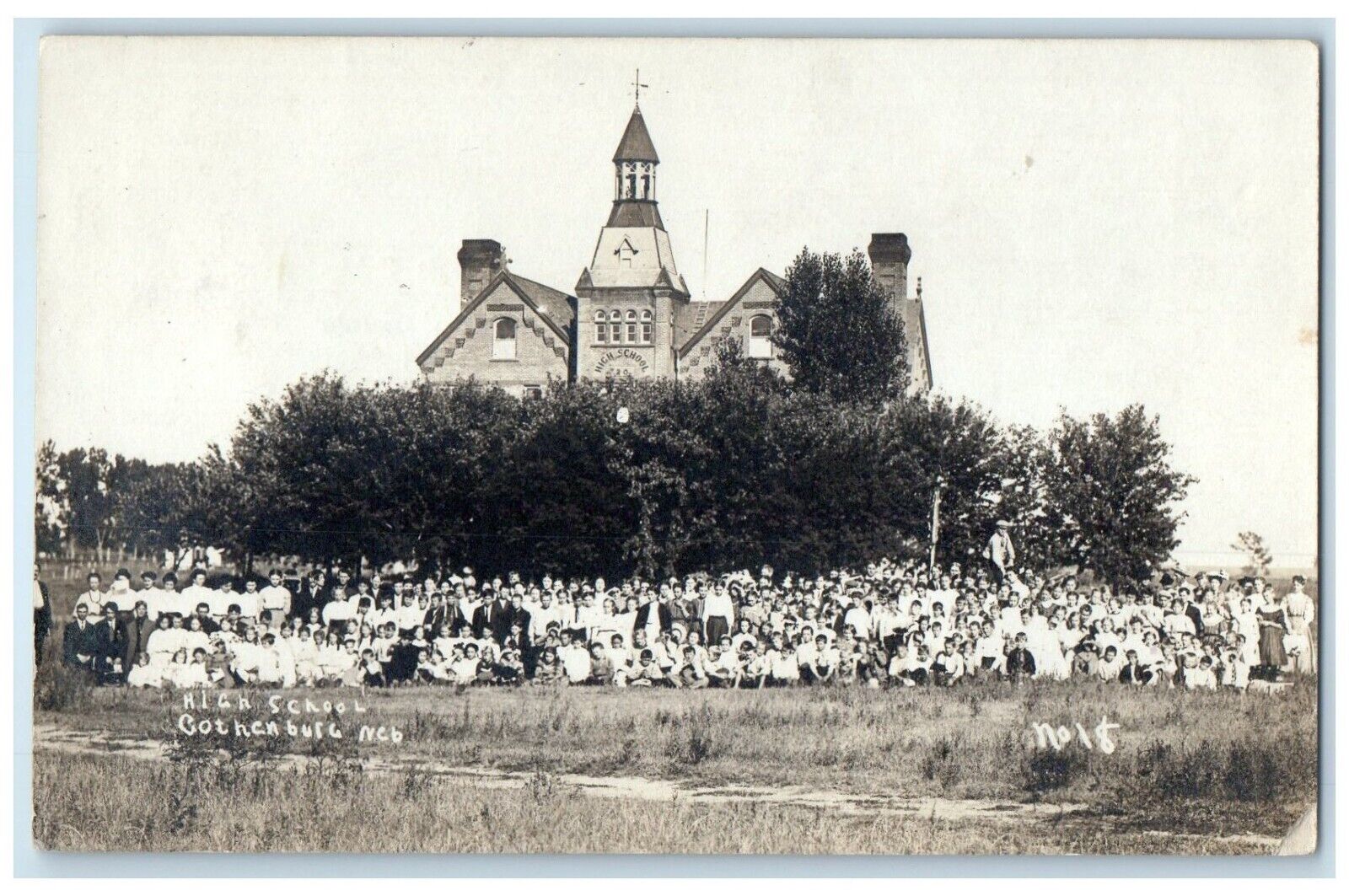 Gothenburg Nebraska NE RPPC Photo Postcard High School Building Students 1908