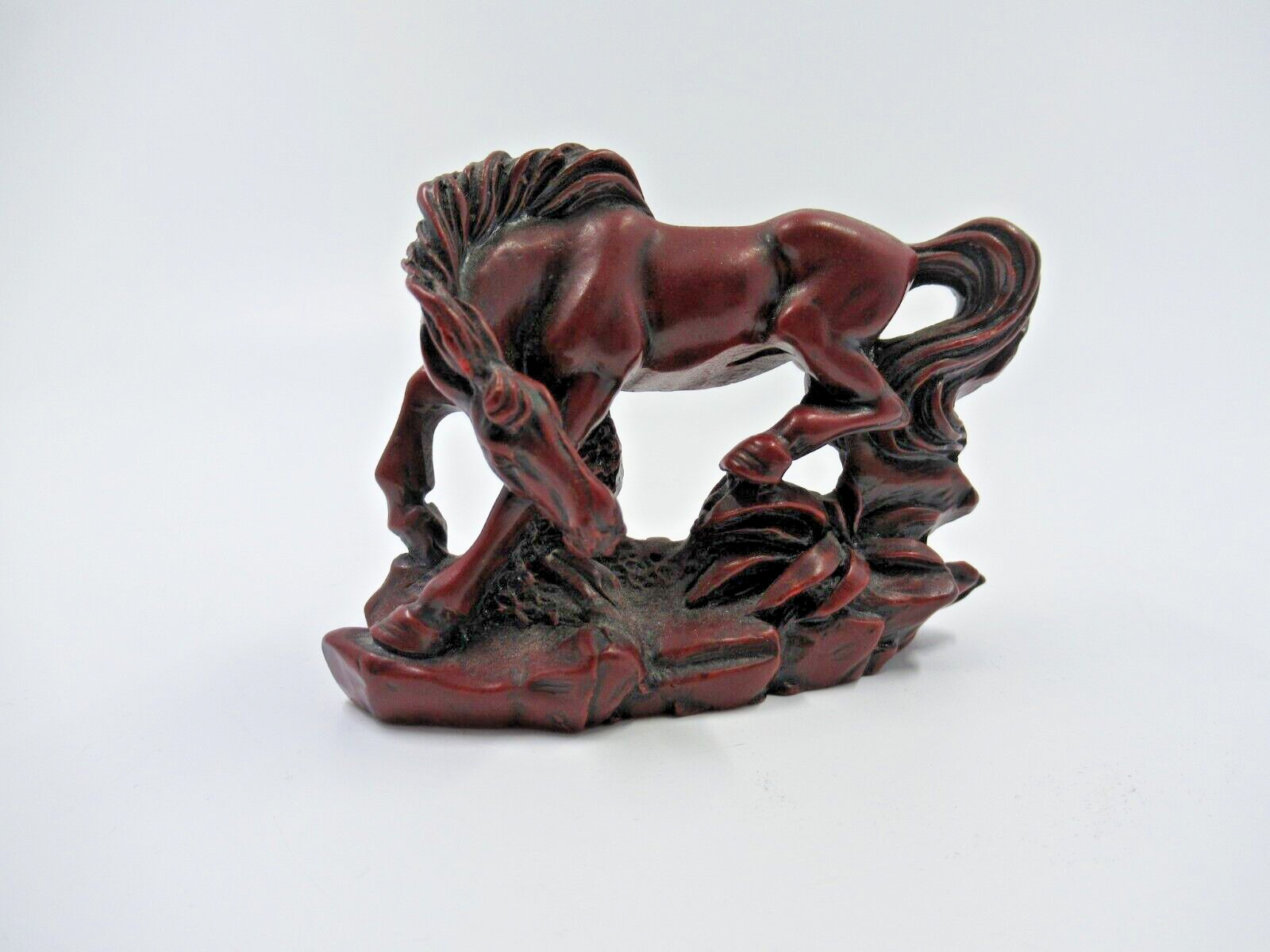 Vintage fine cast resin active horse sculpture Rosewood look from China about 4\