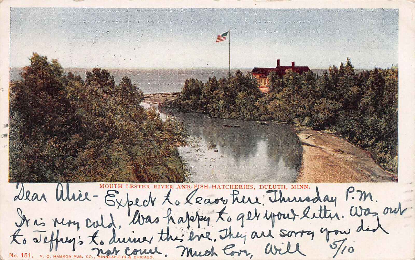 Lester River & Fish Hatcheries, Duluth, MN, 1905 Postcard, Used, R.P.O. Cancel