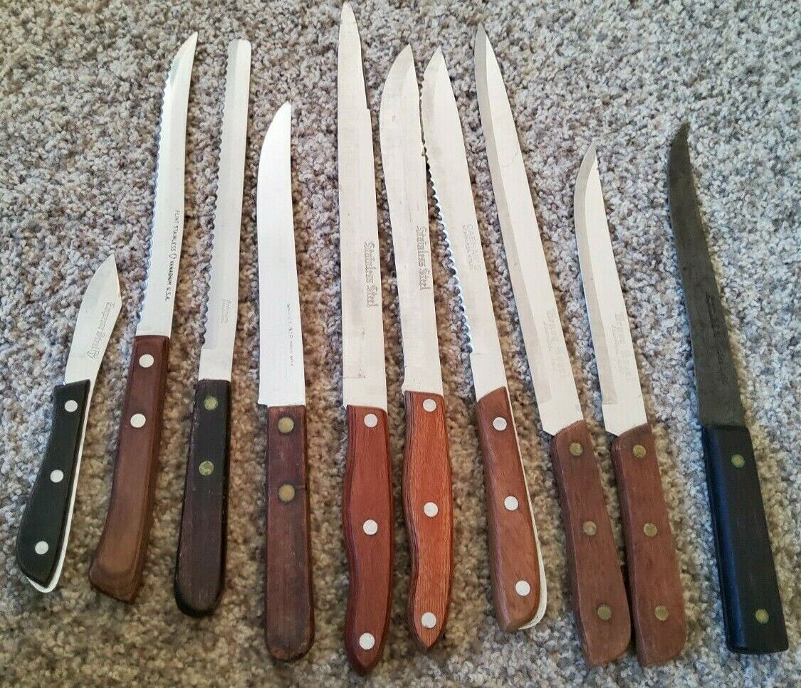 Lot of 10 Miscellaneous Kitchen Knives, Set, Japan, USA, Carbon, Steel, Ka-Bar 