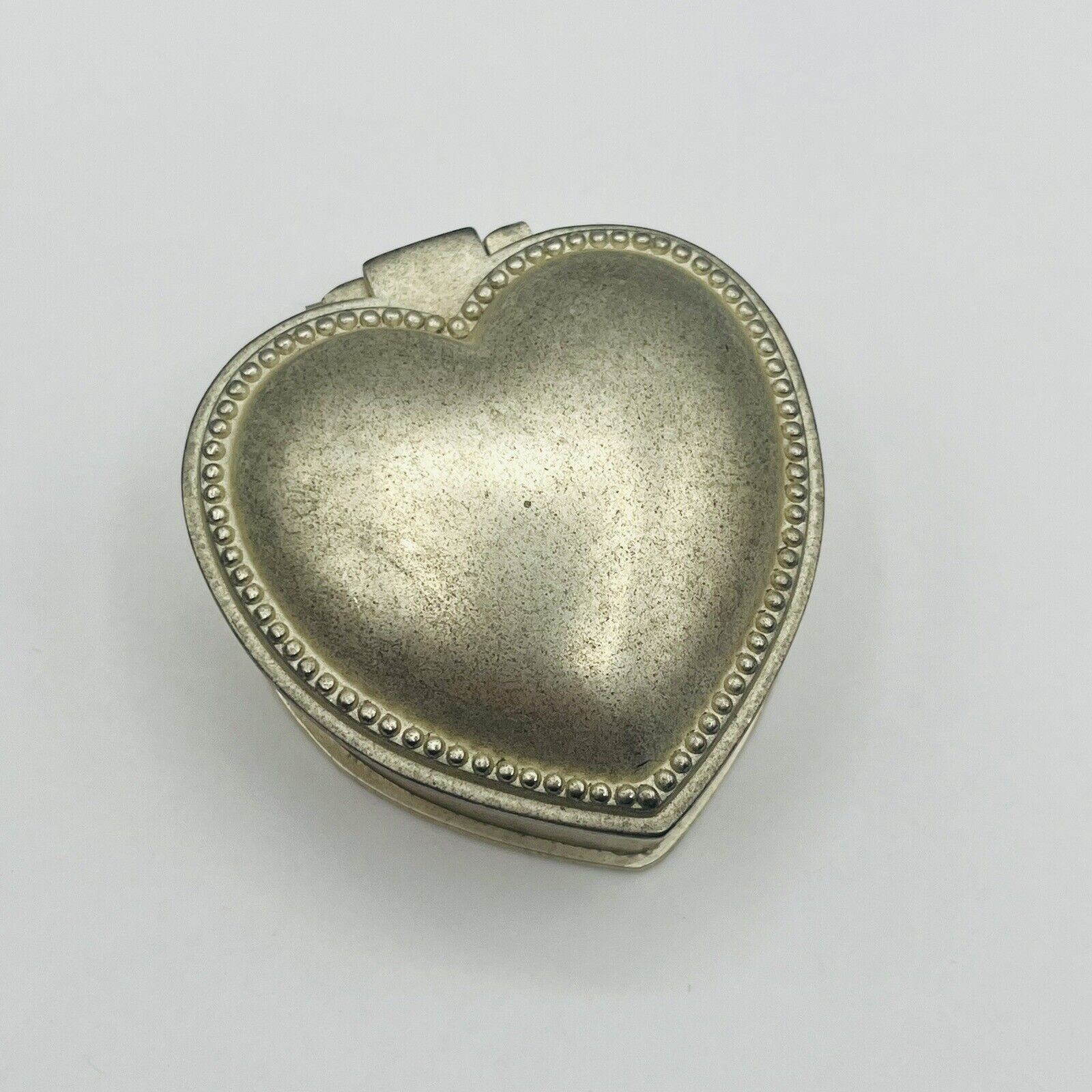 Vintage Silvertone Heart Shaped Hinged Trinket Box