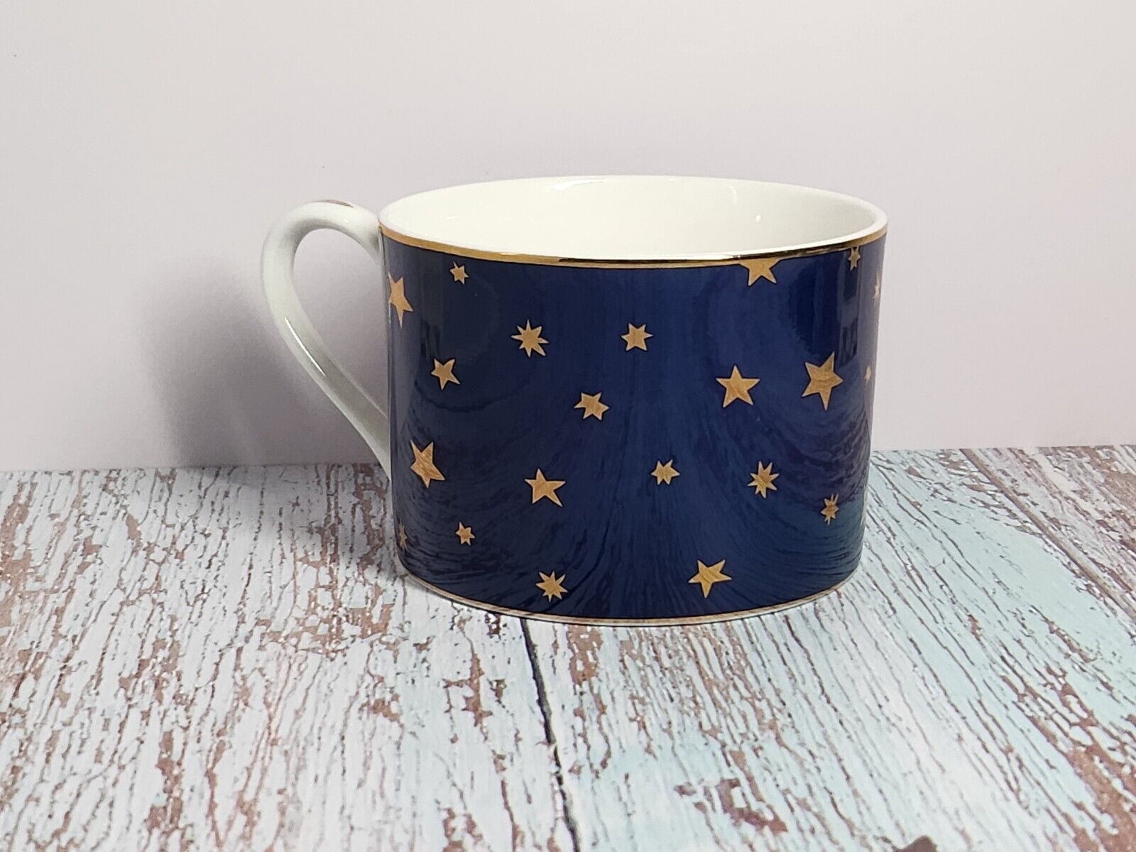 Elegant Galaxy Sakura Coffee Cup 14K Gold  Blue with Stars